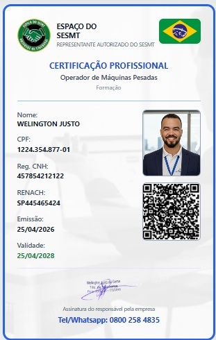 Carteirinha de operador de plataforma elevatória