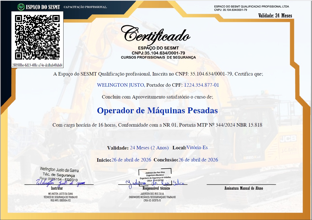 Modelo Certificado Operador Plataforma Elevatória